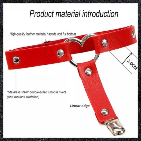 Purple Studded Open Heart Leather Thigh Garter Harness Pair Set - Picture 8 of 14